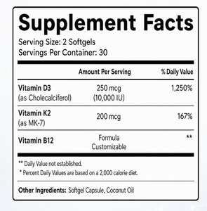 Cápsulas Blandas Diarias de Vitamina D3 K2 B12 con 250 Mcg 10000 UI MK7 200mcg, Aceite de Coco, Suplementos para la Salud para Adultos, Multivitamínico - Product Image 3
