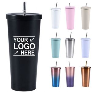 Custom Regular Tumbler with Straw Coated Vacuum Insulated Stainless Steel Tumbler Cups Coffee <b>Mugs</b> Travel <b>Mug</b> Stainless Steel - Product Image 1