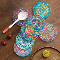 Sous-verres en céramique Mandala peints, base en liège absorbante, écologiques, modernes, ronds, ensemble de sous-verres, cadeau de déménagement