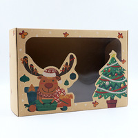 Boîte cadeau de Noël en papier kraft rectangulaire avec fenêtre, motif dessin animé créatif, pour pâtisseries, bonbons, biscuits et décorations de sapin du Père Noël