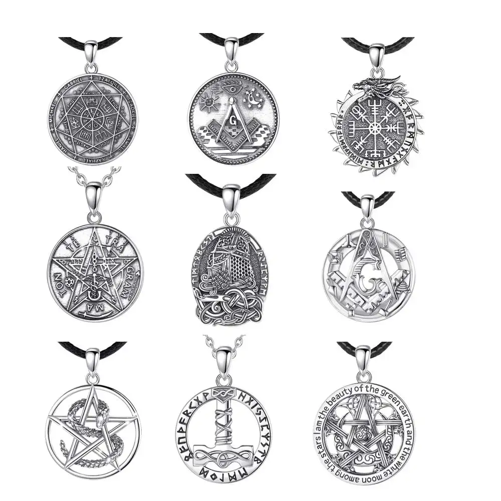 Merryshine 925 Sterling silver mitologia tetragrammaton pentagramma nordic viking odino warrior collana con ciondolo