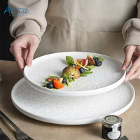 Populaire Service de Table en Céramique à Texture Roche pour Restauration, Assiettes de Présentation Salade et Steak avec Bord