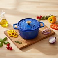 Marmite de camping en fonte émaillée bleue de qualité supérieure avec bouton doré, compatible cuisinière à gaz, passe au lave-vaisselle et au four, grande cocotte hollandaise
