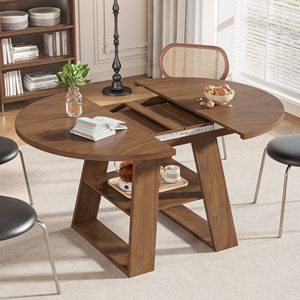 Table à manger ronde extensible SENYU pour 4 à 8 personnes, table à manger ovale moderne pour cuisine avec feuilles amovibles, gain de place, base en bois - Product Image 6