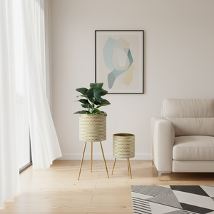 Jardinières en métal pour plantes d'intérieur, lot de 2 pots décoratifs pour salon, jardinières dorées avec supports - Product Image 4