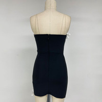 Robe bandage noire élégante pour femme, sans bretelles, taille empire, mini-robe, bordure à volants blancs, robe courte décontractée pour club