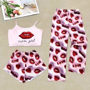 Pijama sin mangas de 3 piezas para mujer, ropa de dormir informal, chaleco, pantalones cortos, 3 en 1, ropa de dormir <span class=keywords><strong>Sexy</strong></span> - Product Image 2