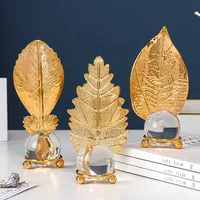 Style nordique moderne métal feuille d'érable luxe cristal décor intérieur Table couleur or accessoires Art artisanat décoration pour Hom