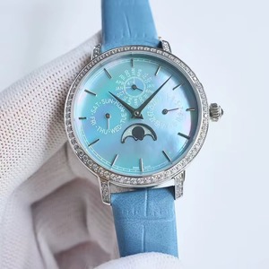 Reloj de Lujo de Edición Limitada Personalizado, Mecánico, Automático, con Fase Lunar, Calendario Perpetuo, Caja Plateada, Esfera Azul MOP - Product Image 2