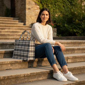 Bolsa de Compras Reutilizable con Diseño Excelente y Patrón Geométrico Clásico, Fabricada con Tela RPET Ecológica y Asa Tubular - Product Image 6