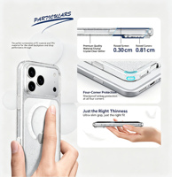 Coque de téléphone magnétique transparente à paillettes pour iPhone 18 Pro Max, coque arrière de luxe antichoc pour iPhone 18 17 Pro