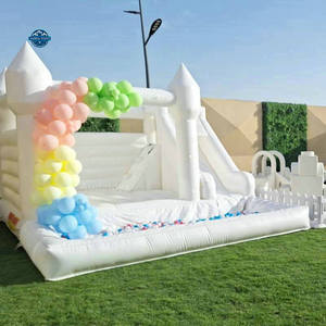Structure gonflable commerciale en PVC grand format pour enfants, avec toboggan et <span class=keywords><strong>piscine</strong></span> à balles, blanche, 16x13 pieds, capacité 500 kg, idéale pour location de fêtes et mariages - Product Image 1