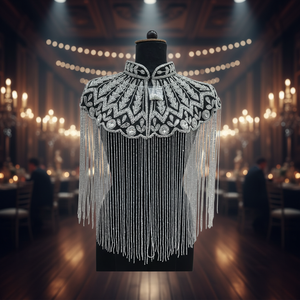Cape élégante noire et argentée ornée de franges, cape à sequins avec tissu 100% coton, haute qualité, meilleurs prix d'Inde - Product Image 3