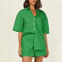 Ensemble deux pièces surdimensionné pour femme-chemise solide boutonnée à manches courtes et short long