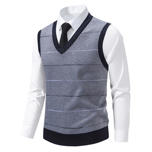 <span class=keywords><strong>Chaleco</strong></span> <span class=keywords><strong>de</strong></span> punto sin mangas <span class=keywords><strong>elegante</strong></span> para hombre <span class=keywords><strong>de</strong></span> otoño/invierno con logotipo personalizado con cuello en V en la parte delantera suéter <span class=keywords><strong>de</strong></span> <span class=keywords><strong>caballero</strong></span> grueso - Product Image 2