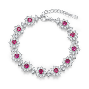 925 Silver Cultivated <b>Ruby</b> <b>Bracelet</b> Shines at Fashion Parties, Daily Wear, Birthday Gift for Girls and Friends Flower shape L - Product Image 2