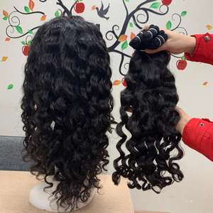 Vente en gros de haute qualité 100% extensions de cheveux humains fermeture à lacet perruque ondulée couleur noire naturelle - Product Image 4