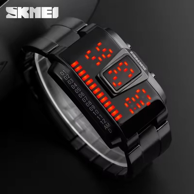 Skmei 1179 Vintage Black Color Stainless Steel Strap Charms Cool Shape Men's Rectangular Watch Digital Clock Led Male Watches