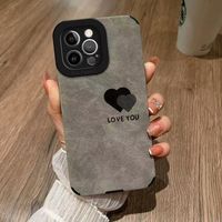 Coque de téléphone portable en cuir TPU souple avec motif en daim gris et impression de cœur pour iPhone 7 8 X Xr Xs 11 12 13 14 15 16 Pro Max