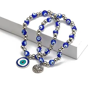 Devil Eye Lucky Armband Amulet Nazar Kalkoen Blauw Kristal Kralen Paar Armband Voor Vrouwen Meisje Verstelbare Mode-sieraden