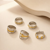 Ensemble de bagues en acier inoxydable plaqué or 18 carats à double couche avec pierres précieuses, bicolore, empilable, bijoux tendance pour femmes