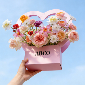 Boîte <span class=keywords><strong>d</strong></span>'emballage pour bouquet de fleurs Panier de fleurs en papier portable Boîte <span class=keywords><strong>d</strong></span>'arrangement de fleurs en forme de coeur Vente en gros - Product Image 3