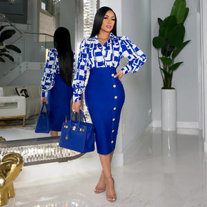 ชุด2ชิ้นสำหรับผู้หญิงเสื้อผ้าแฟชั่นพิมพ์ลายเสื้อออกกำลังกายแขนยาวทรงเข้ารูปกระโปรงสะโพก - Product Image 5