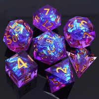 Jeu de dés polyédriques en résine bleu violet, 7 pièces numérotées en or, peintes à la main, multi-faces, pour jeux de table RPG
