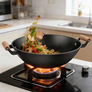 Double-handled Iron Wok Non-stick Round Bottom Large Gas Stove Specific Uncoated Household Cooking Pan - Product Image 5