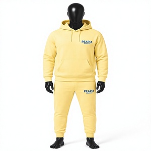 Ensemble survêtement molletonné jaune surdimensionné personnalisé avec logo frontal pour l'hiver – Sweat-shirt et pantalon de jogging en mélange de coton - Product Image 1