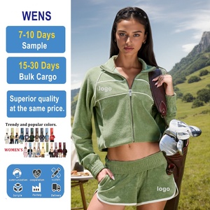 Ensemble de golf pour femmes, vêtements de sport en coton éponge vert, avec logo brodé, personnalisable, collection été, vente chaude - Product Image 1