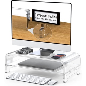 Support d'écran en acrylique transparent à <span class=keywords><strong>2</strong></span> niveaux, 5,12 pouces de hauteur, étagère de rangement transparente pour ordinateur de bureau, pour le stockage de matériel multimédia, <span class=keywords><strong>PC</strong></span> et ordinateur portable - Product Image 3