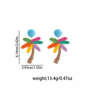 Palm Tree <b>Earrings</b> | Raffia Braided Tropical Coconut Tree 18K PVD <b>Gold</b> Stainless Steel Pin Bohemian Handwoven <b>Dangle</b> <b>Earrings</b> - Product Image 4