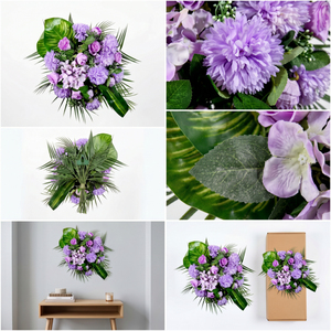 <b>Artificial</b> Purple Flower <b>Bouquet</b> Decorative Wreath and Swag Floral Arrangement with Green Leaves for Home Wedding Decor - Product Image 6