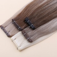 Extensions de cheveux Genius Weft blondes avec mèches, à perles invisibles, double tirage, qualité salon, cheveux vierges russes