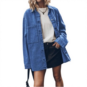 Veste en jean pour femme, bleue, coupe ample, style streetwear décontracté, boutonnée, en coton délavé, été automne - Product Image 3