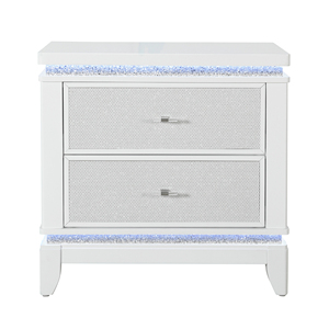 Adalid White Nightstand With Crystal Accents <b>Storage</b> <b>Drawers</b> - Product Image 1
