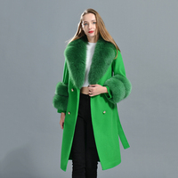 Offre Spéciale dame à la main coudre printemps hiver laine manteau avec vraie fourrure de renard ceinture conception Double visage Long Style femmes cachemire manteau