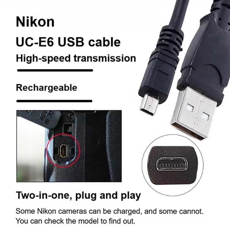 HONPNK Suitable for Nikon UC-E6 USB Data Cable, Digital Camera Connection Cable, 8P Small Port Data Cable, Charging Cable