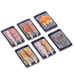Creative Dollhouse Grill Pan Barbecue Skewered Meat or BBQ Fish Dollhouse Miniature Doll Food Pretend Play Mini Kids Kitchen Toy