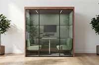 Grande cabine de réunion acoustique modulaire en bois avec murs en verre pour un bureau collaboratif créatif
