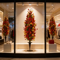 Arbre artificiel violet détachable en plastique avec piquets de sol, décoration intérieure, résistant aux UV, fleurs colorées persistantes, Pâques, Thanksgiving