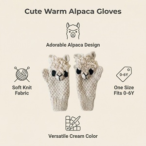Mitaines tricotées avec un adorable motif 3D d'<span class=keywords><strong>alpaga</strong></span>, gants d'hiver chauds amusants et ludiques pour enfants et tout-petits - Product Image 2