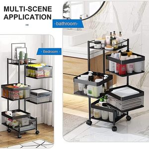 <span class=keywords><strong>2</strong></span>/<span class=keywords><strong>3</strong></span>/4/5层实用厨房储物手推车金属方形搁板，带旋转轮架支架站立式安装 - Product Image 3