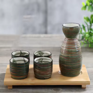 Tasses à vin Sakura vides rétro japonaises ensemble de saké <span class=keywords><strong>bouteille</strong></span> <span class=keywords><strong>noire</strong></span> avec logo - Product Image 4