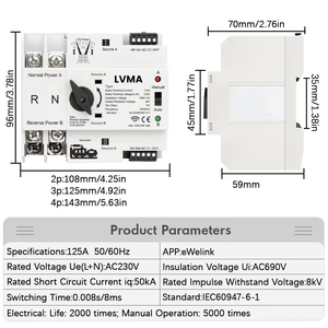 Interrupteur de transfert automatique WIFI <span class=keywords><strong>ATSE</strong></span> LMQ4-125W 125A Télécommande intelligente 2/3/4P 400V Double alimentation PC - Product Image 4
