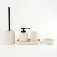 Ensemble d'accessoires de salle de bain écologiques en ciment moucheté moderne 5 pièces avec étiquettes gravées, décoration de luxe pour hôtel et maison