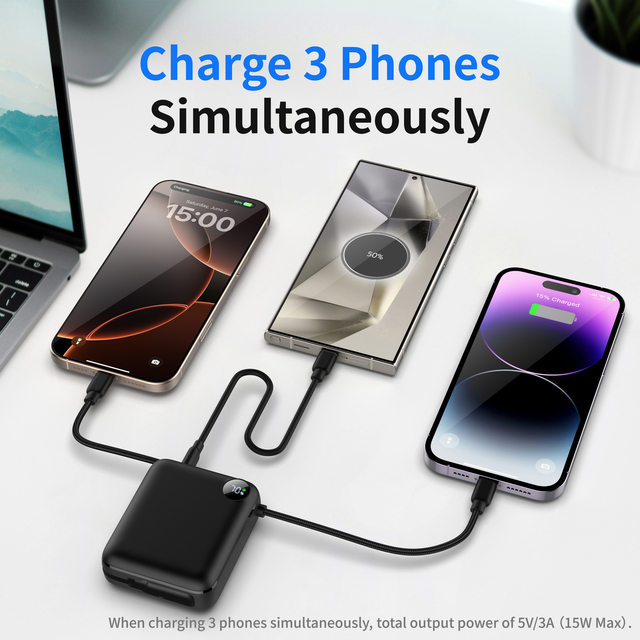 Mini Custom Logo Pocket Power Bank 10000mAh Plastic with Built-in Cable PD20W Fast Charging Portable Charger