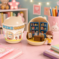 Mini figurine surprise en plastique, 6 styles à collectionner, ensembles sur le thème de la librairie, de la boulangerie et du salon de thé, pour le plaisir des enfants