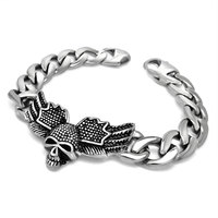 Bracelet en acier inoxydable avec croix et ailes de crâne pour homme, bijoux de mode punk, cadeau, design à maillons, motif géométrique, Chine CE455